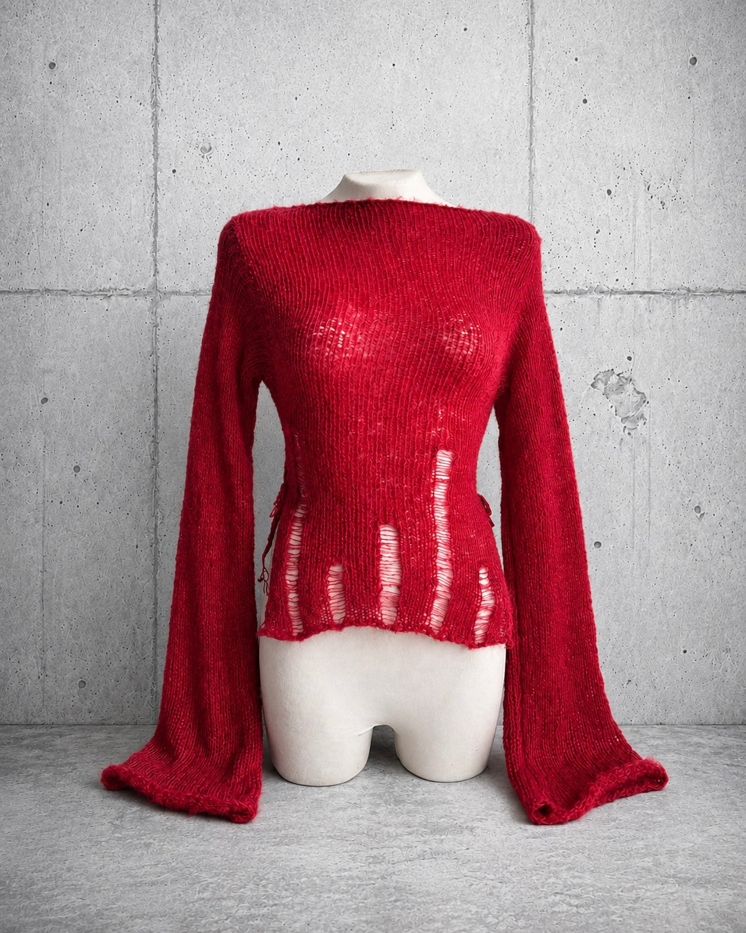 KIMONO SIDE-TIE SWEATER - RED