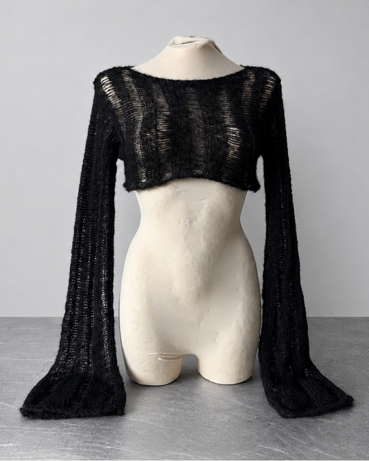 BLACK DISTRESSED SHRUG