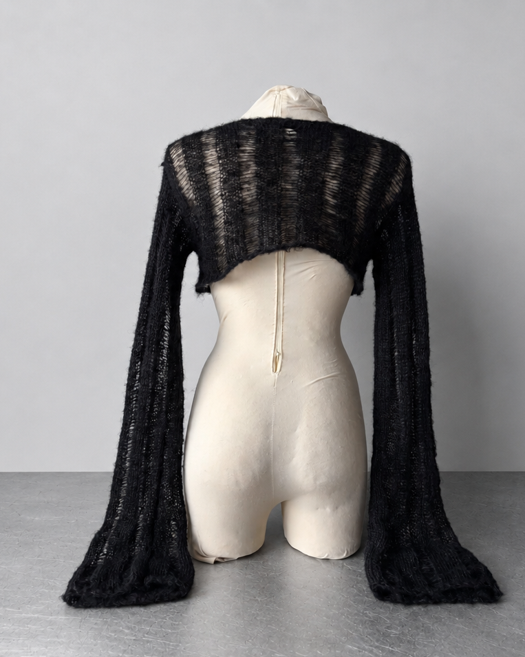 BLACK DISTRESSED SHRUG