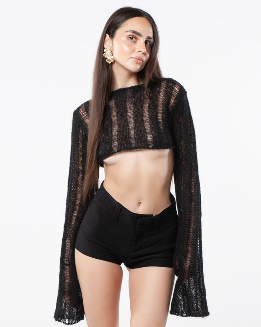 BLACK DISTRESSED SHRUG
