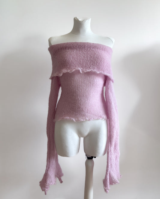 BABY PINK OFF-SHOULDER SWEATER